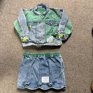 Vintage Guess Kids Denim Jacket and Skirt Set